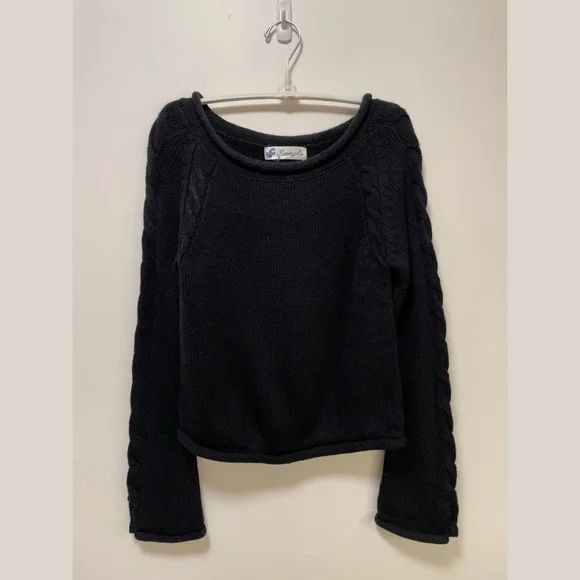 Split Sleeve Cable Sweater – Black Size M - Picture 2 of 8